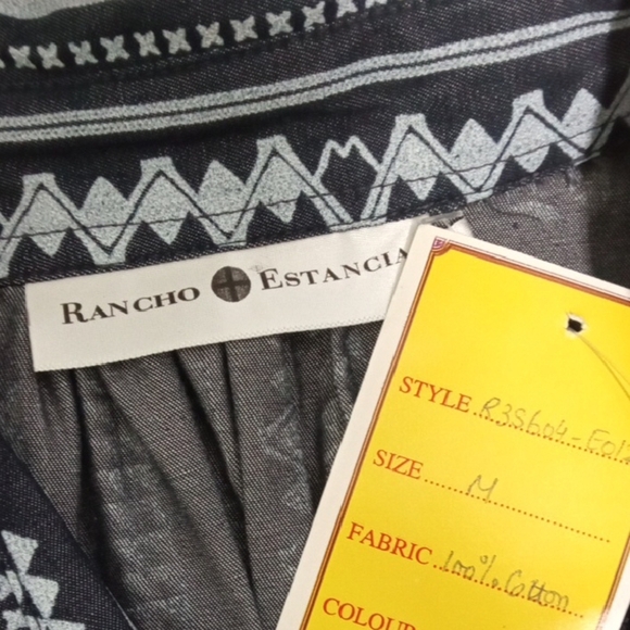 Rancho Estancia Blue White Western Button Shirt 3/4 Sleeve Boho Cowgirl Medium - Picture 2 of 5